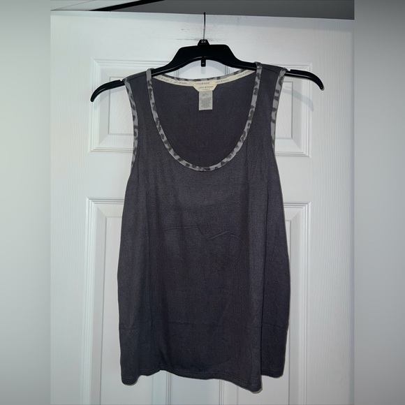 Lucky Brand Tops - Lucky Brand Women's Knit Scoop Neck Tank Top Leopard Print Trim Gray Size Large